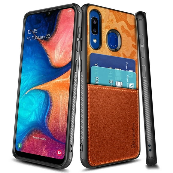 Nagebee Case for Samsung Galaxy A20 A30 A50 A50s A30s, Premium PU Camo Leather Card Holder Slot Ultra Slim Card Case (Brown)