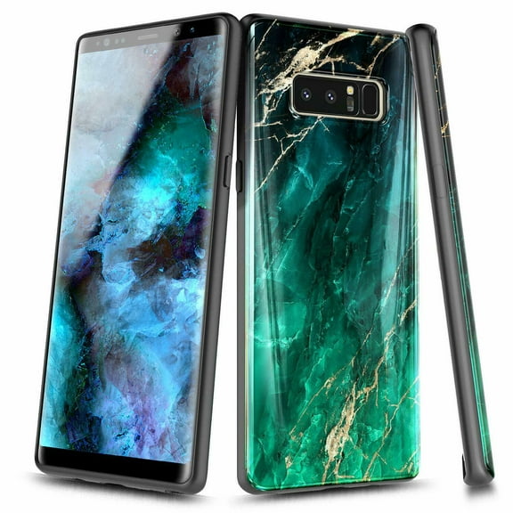 Nagebee Case for Samsung Galaxy Note 8, Ultra Slim Thin Glossy Stylish, Gold Glitter Marble Design Phone Cover Case - Emerald