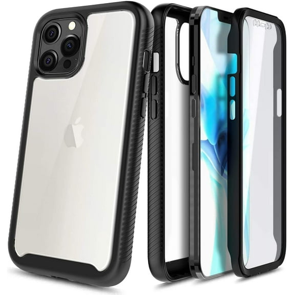 Nagebee Case for iPhone 12, iPhone 12 Pro with Built-in Screen Protector, Full-Body Protective Rugged Bumper Cover, Shockproof Durable Case (Black)