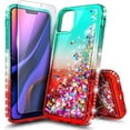 thumbnail image 1 of Nagebee Case for iPhone 11 Pro with Tempered Glass Screen Protector, Glitter Flowing Liquid Floating with Bling Diamond, Shockproof Durable Girls Cute Case (Green/Red), 1 of 6