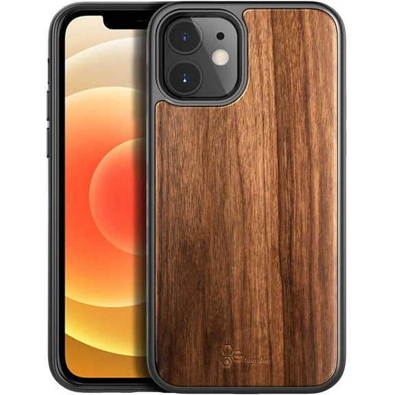 Nagebee Case for iPhone 12 Mini, [Real Natural Walnut Wood], Dual Layer Hybrid Protective Bumper Shockproof Phone Cover (Every Piece is Unique) - Wood