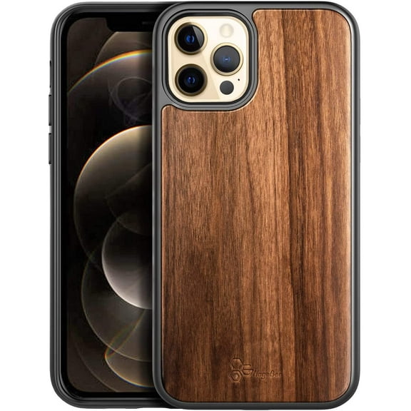 Nagebee Case for iPhone 12 Pro Max, [Real Natural Walnut Wood] Dual Layer Hybrid Protective Bumper Shockproof Phone Cover (Every Piece is Unique) - Wood