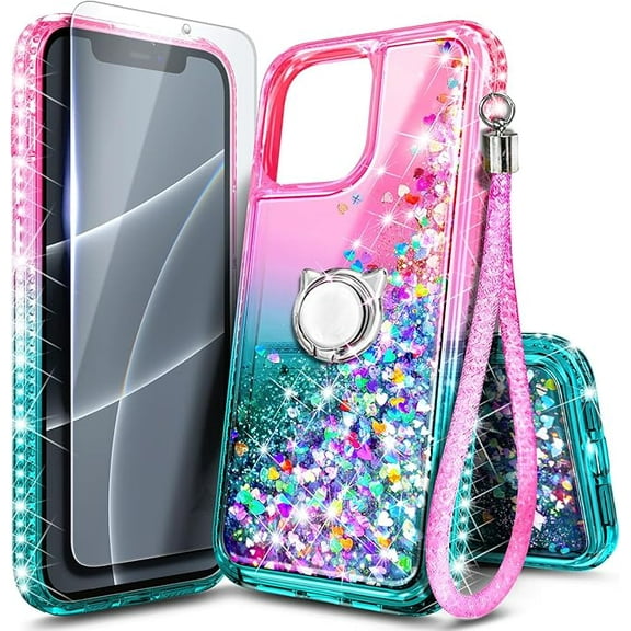 NGB SUPREMACY For iPhone 12/12 Pro Phone Case Screen Protector Ring Holder Wrist Strap Lanyard Shiny Sparkly Glitter iPhone 12/12 Pro Case Cover