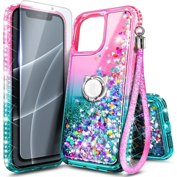 NGB SUPREMACY For iPhone 13 mini Phone Case Screen Protector Ring Holder Wrist Strap Lanyard Shiny Sparkly Glitter iPhone 13 mini Case Cover