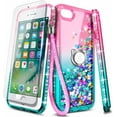 thumbnail image 1 of Nagebee Case for iPhone 8 Plus, 7 Plus / 6 Plus / 6S Plus with Tempered Glass Screen Protector, Sparkle Glitter Liquid Bling Diamond [Ring Holder & Wrist Strap] Women Girls Cute Case (Pink/Aqua), 1 of 6