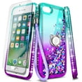 thumbnail image 1 of Nagebee Case for iPhone 8 Plus, 7 Plus / 6 Plus / 6S Plus with Tempered Glass Screen Protector, Sparkle Glitter Liquid Bling Diamond [Ring Holder & Wrist Strap] Women Girls Cute Case (Aqua/Purple), 1 of 6