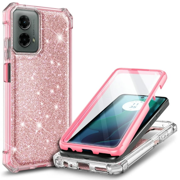 Nagebee Durable Rugged Bumper Cell Phone Case for Motorola Moto G Stylus 5G 2024, Pink Glitter