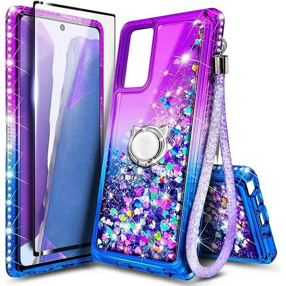 Nagebee For Gabb Phone 3 Pro Phone Case with Tempered Glass Screen Protector, Ring Holder/Wrist Strap, Nagebee Glitter Liquid Floating Waterfall Cute Phone Cover (PurpleBlue)