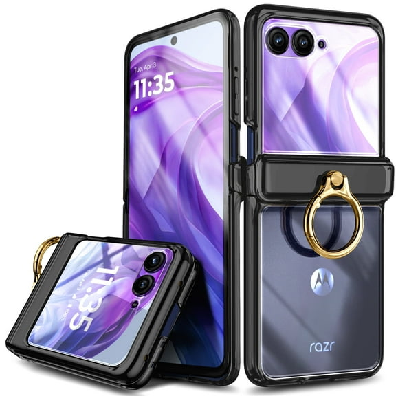 Nagebee For Motorola Razr 2024 Phone Case Built-In Grip Ring Holder Kickstand Flip Folio Women's Phone Cover