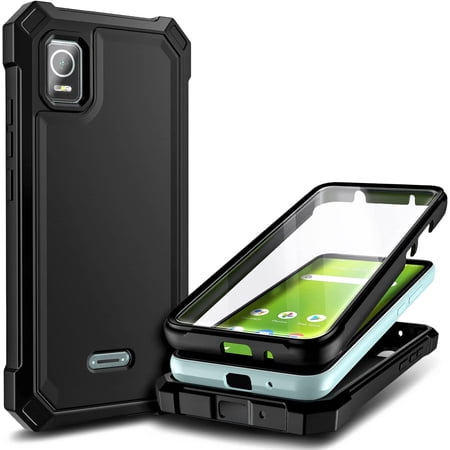 Nagebee Phone Case Compatible for AT&T Calypso 3 (U328AA) with [Built-in Screen Protector] Full-Body Protective Shockproof Rugged Bumper Cover Impact Resist Durable Cover Case (Black)