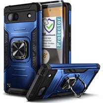 Nagebee Phone Case Compatible for Google Pixel 7a (2023) with Tempered Glass Screen Protector (Full Coverage), Full-Body Protective [Military-Grade], Magnetic Car Mount Ring Holder, Heavy-Duty (Blue)