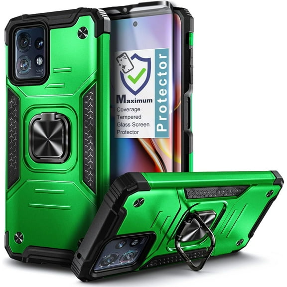 Nagebee Phone Case Compatible for Motorola Edge+ Plus (2023), Full-Body Protective [Military-Grade], Magnetic Car Mount Ring Holder, Heavy-Duty (Green)