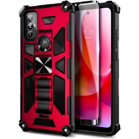 Nagebee Phone Case Compatible for Motorola Moto G Power 2022 with Tempered Glass Screen Protector, Full-Body Protective Shockproof [Military-Grade], Built in Kickstand, Heavy-Duty Durable Case (Red)
