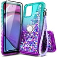 thumbnail image 1 of Nagebee Phone Case Compatible for Motorola Moto G Stylus 5G (2023) with Tempered Glass Screen Protector, Sparkle Glitter Flowing Liquid Waterfall [Ring Holder & Wrist Strap] Girls Women (Aqua/Purple), 1 of 6