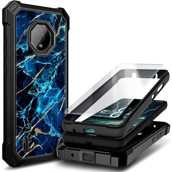 Nagebee Phone Case Compatible for Nokia C200 with Tempered Glass Screen Protector, Full-Body Shockproof Protective Bumper Impact Resist Durable Case (Sapphire)