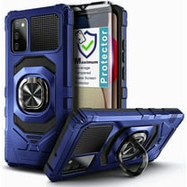 Nagebee Phone Case Compatible for Samsung Galaxy A03S with Tempered Glass Screen Protector (Full Coverage), Full-Body Protective [Military-Grade] Magnetic Car Mount Ring Holder Durable Case (Blue)