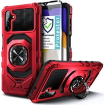 Nagebee Phone Case Compatible for Samsung Galaxy A14 5G with Tempered Glass Screen Protector (Full Coverage), Full-Body Protective [Military-Grade] Magnetic Car Mount Ring Holder Durable Case (Red)