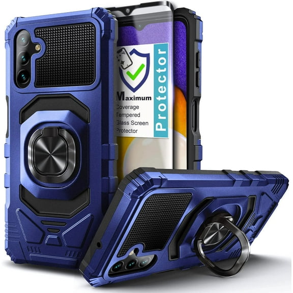 Nagebee Phone Case Compatible for Samsung Galaxy A54 5G with Tempered Glass Screen Protector (Full Coverage), Full-Body Protective [Military-Grade] Magnetic Car Mount Ring Holder Durable (Blue)