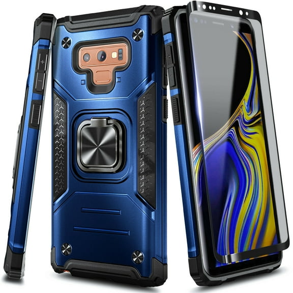 Nagebee Phone Case Compatible for Samsung Galaxy Note 9 with Screen Protector (Soft Full Coverage), Full-Body Protective [Military-Grade], Magnetic Car Mount Ring Holder, Heavy-Duty Durable (Blue)