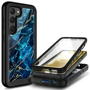 Nagebee Phone Case Compatible for Samsung Galaxy S23 Plus with [Built-in Screen Protector], Full-Body Shockproof Protective Bumper Cover Impact Resist Durable (Marble Sapphire)