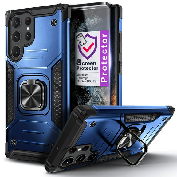 Nagebee Phone Case Compatible for Samsung Galaxy S23 Ultra with Screen Protector, Full-Body Protective [Military-Grade], Magnetic Car Mount Ring Holder, Heavy-Duty (Blue)