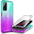 thumbnail image 1 of Nagebee Phone Case Compatible for T-Mobile REVVL V+ Plus 5G with [Built-in Screen Protector], Full-Body Shockproof Protective Bumper Cover Impact Resist Durable Case (Glitter Aqua/Purple), 1 of 5