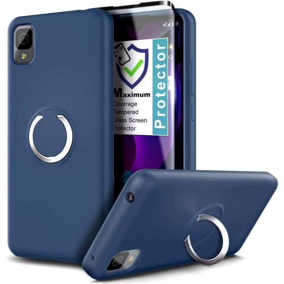 Nagebee Phone Case Compatible for TCL 30Z (T602DL) / TCL 30 LE (Verizon) with Tempered Glass Screen Protector (Full Coverage), Silicone Silky Soft Touch Full-Body Shockproof Microfiber Lining (Blue)