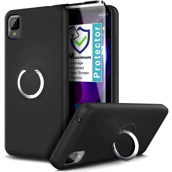 Nagebee Phone Case Compatible for TCL 30Z (T602DL) / TCL 30 LE (Verizon) with Tempered Glass Screen Protector (Full Coverage), Silicone Silky Soft Touch Full-Body Shockproof Microfiber Lining (Black)