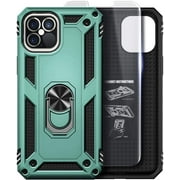 Nagebee Phone Case Compatible for iPhone 12 Mini (5.4 inch) with Tempered Glass Screen Protector, Military Armor [Magnetic Ring Holder & Kickstand] Shockproof Protective Cover (Green)