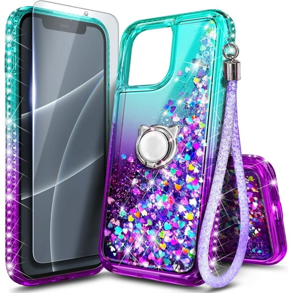NGB SUPREMACY For iPhone 14 Pro Max Phone Case Screen Protector Ring Holder Wrist Strap Lanyard Shiny Sparkly Glitter iPhone 14 Pro Max Case Cover