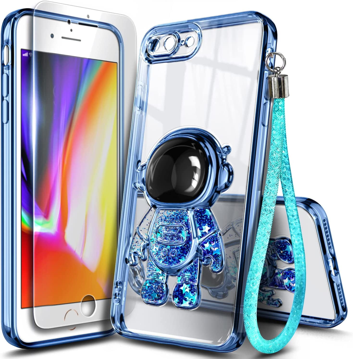 Nagebee iPhone Plus Plus Case, Astronaut Blue Glitter Liquid