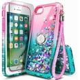 thumbnail image 1 of Nagebee Phone Case Compatible for iPhone SE, iPhone 5s, iPhone 5 with Tempered Glass Screen Protector, Sparkle Glitter Liquid Bling Diamond [Ring Holder & Wrist Strap] Women Girls Cute (Pink/Aqua), 1 of 6