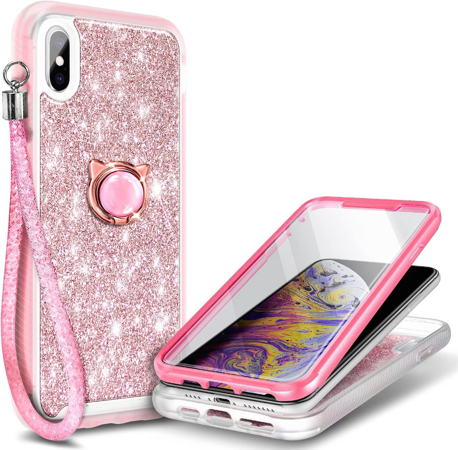 I-Blason Cosmo Hülle Für IPhone Xs / X – Glitzer-Marmor-Design Mit 360°-Schutz & Eingebauter Displayschutzfolie