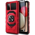 thumbnail image 1 of Nagebee Phone Case for Samsung Galaxy A02S with Tempered Glass Screen Protector (Full Coverage), Full-Body Protective Armor [Military-Grade], Magnetic Car Mount Ring Holder Heavy-Duty Case (Red), 1 of 6