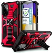 Nagebee For Samsung Galaxy A35 5G Phone Case with Tempered Glass Screen Protector, Full-Body Protective Shockproof [Military-Grade] Built in Kickstand Heavy-Duty (Red)