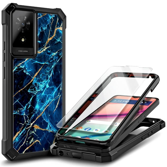 Nagebee For TCL K24 (T434D) Phone Case with Tempered Glass Screen Protector, Full-Body Protective Shockproof Rugged Bumper Impact Resist Durable Phone Cover (Sapphire)
