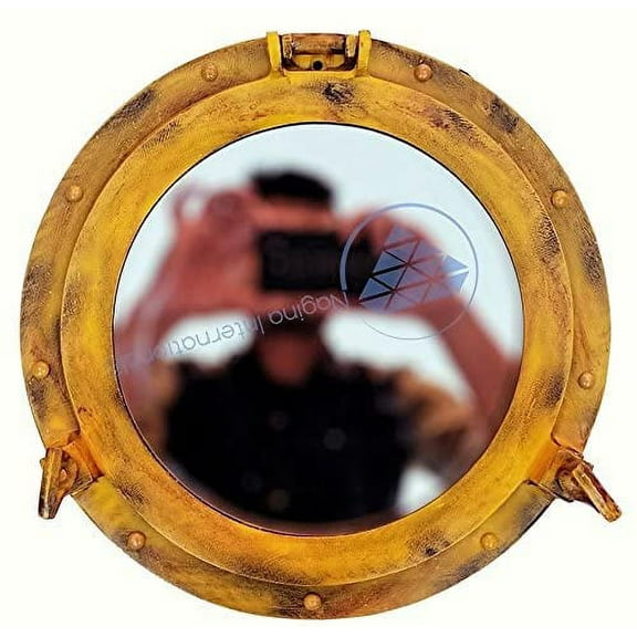 Nagina International 12" Antique Shipwrecked Aluminum Round Wall Mirror | Ship's Porthole Reproduction Replica | Antique Premium Decor | Pirate's Gift | Maritime Accent