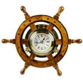 thumbnail image 1 of Nagina International 12" Nautical Decorative Premium Wood Porthole Ship Wheel Clock| Brass Maritime, 1 of 6