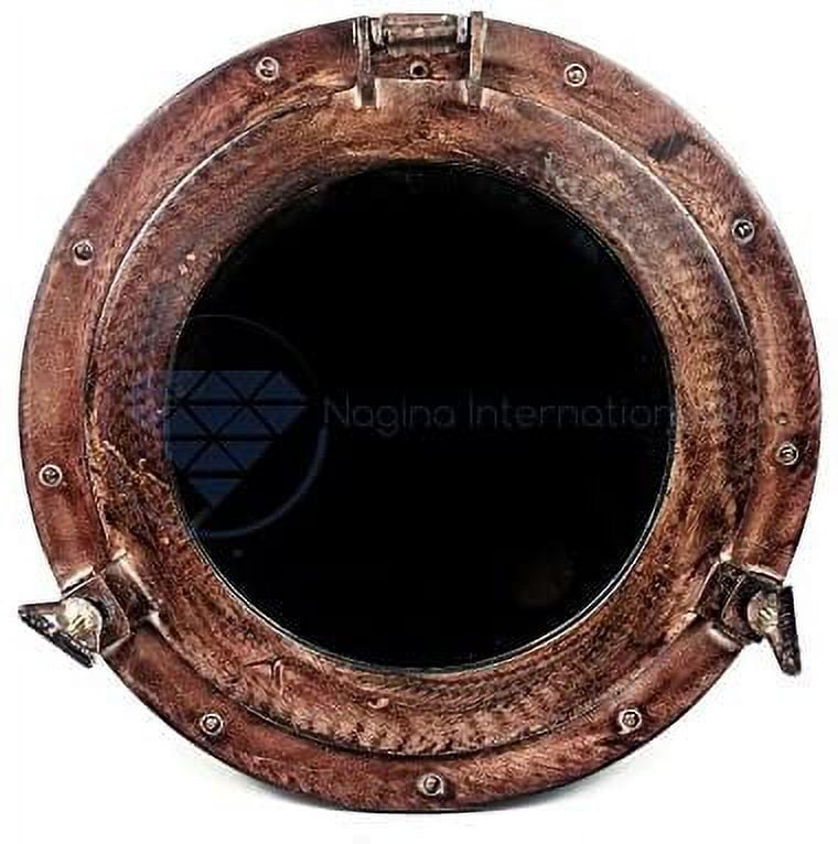 Nagina International 15" Shipwrecked Rustic Brown Antique Vintage Ship Port Hole Mirror | Pirate Decor