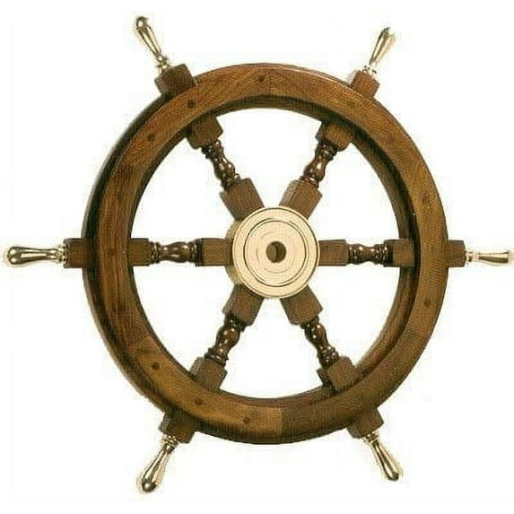 Nagina International 18" Wooden Ship Wheel w/Brass Spokes