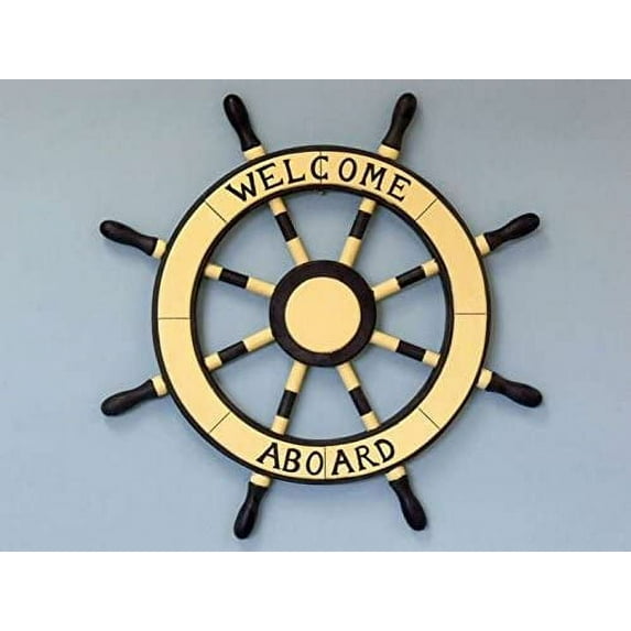 Nagina International 24" Wood Nautical Ship Steering Wheel Beach Rudder Wall Hanging Home Decor