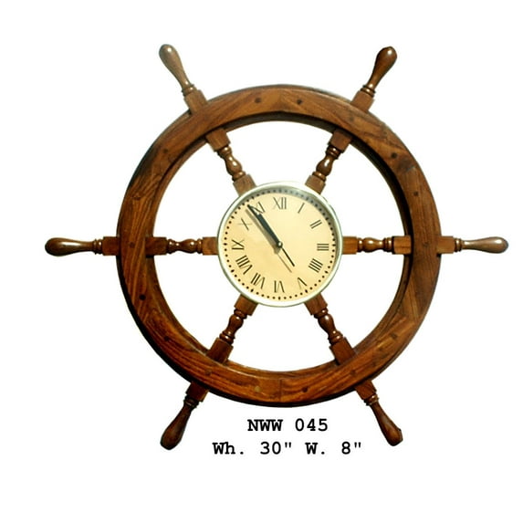 "Nagina International 30"" Nautical Ship Wheel With 8"" Clock Pirate Home Decor Wall Hanging"