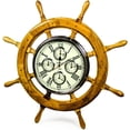 thumbnail image 1 of Nagina International 36" Premium Mahogany Crafted Large Nautical Ship's Wheel Times World Clock | Nautical Home Decor & Gifts (36 Inches, Mahogany), 1 of 5