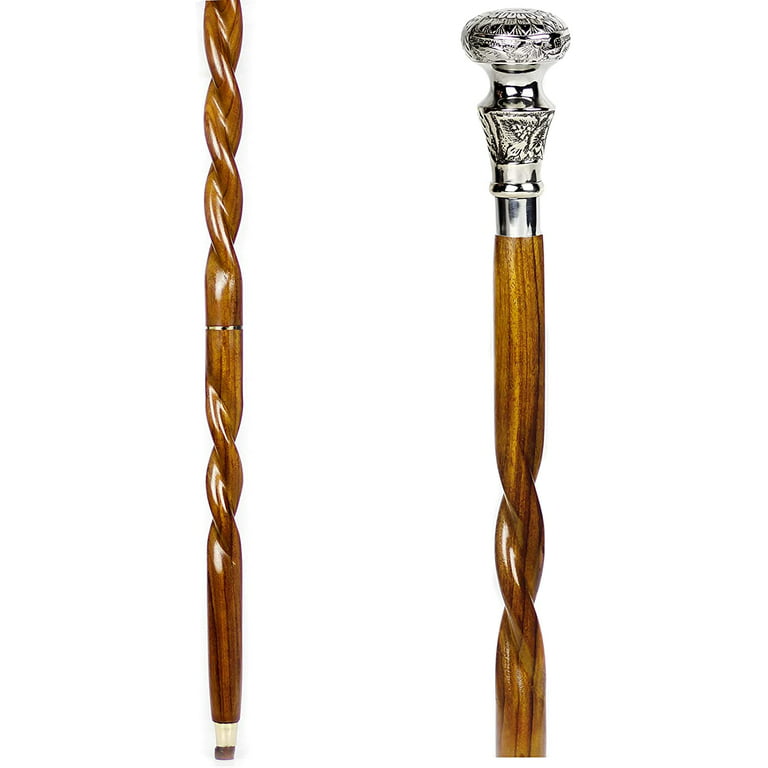 Nagina International Aluminum & Brass Decorative Rosewood Walking Cane   Full Size Walking-Stick for Men & Women (Spiral Wood, Fairy Dome) 