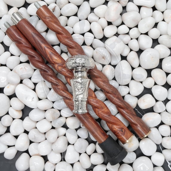 Nagina International Aluminum & Brass Decorative Rosewood Walking Cane | Full Size Walking-Stick for Men & Women (Spiral Wood, Fairy Dome)