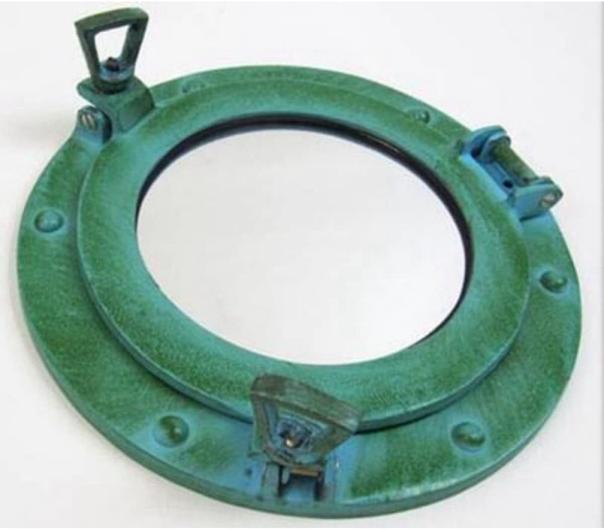 Nagina International Aluminum Verdigris Tiffany Green Finish Porthole Mirror Nautical Wall Beach Decor