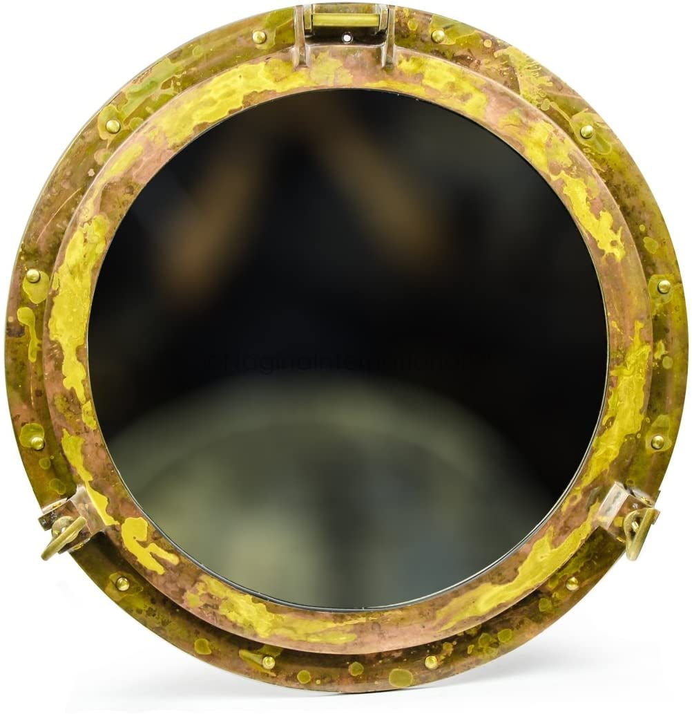 Nagina International Antique Brass Porthole Mirror | Maritime Ship's Decor | Wall Hanging (24 Inches)