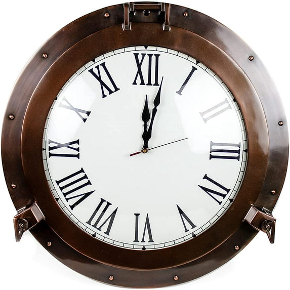 Nagina International Antique Copper Premium Nautical Maritime Ship's Porthole | Authentic Rustic Appeal Porthole Mirrors & Windows (Clock, 24 Inches)