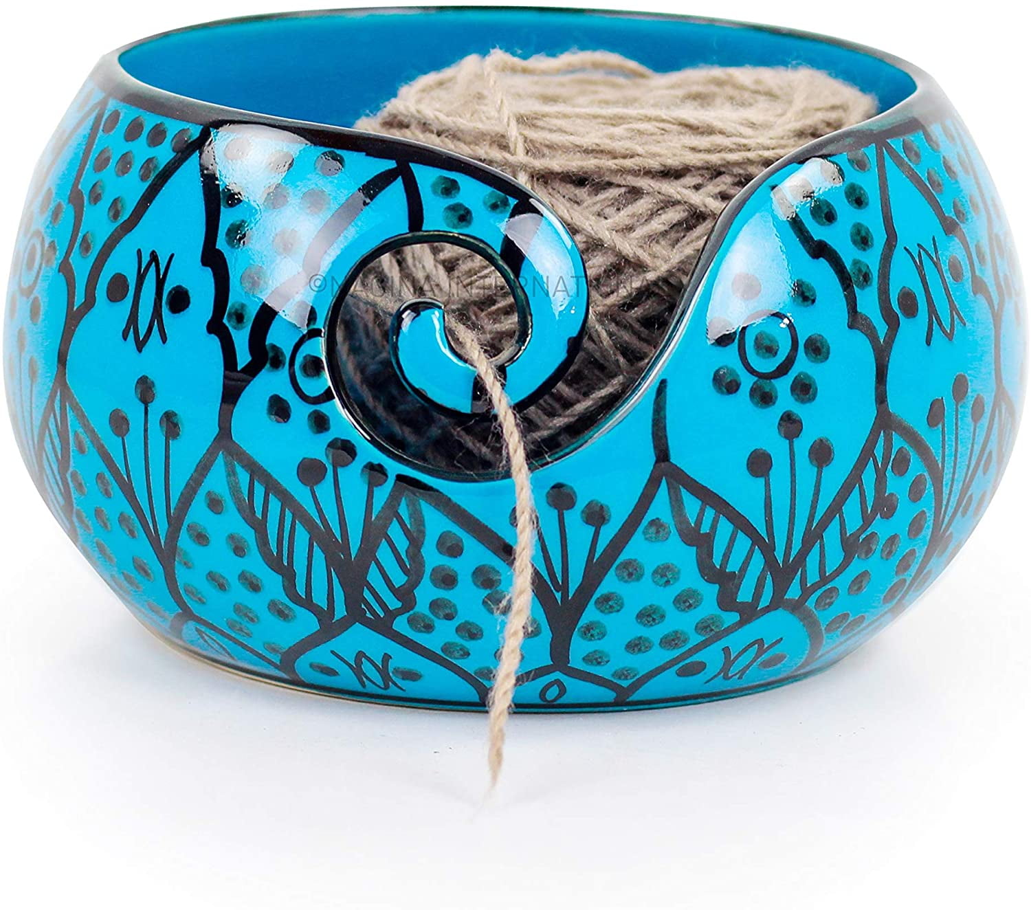 Nagina International Premium Wooden Yarn Bowl - Large Brick Style Skein Holder (7x7x4 Inches)
