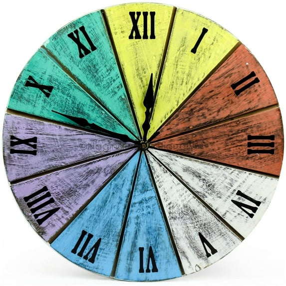 Nagina International Colorful Antique Attractive Handcrafted Wooden Time's Wall Clock | Home Decor Gifts (30 Inches)